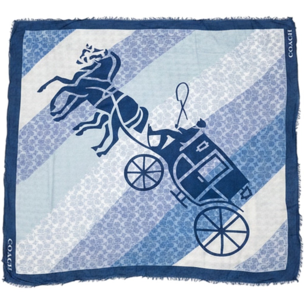 Coach Scarf Womens OS Blue Horse and Carriage Signature C Logo Square Wrap Chic